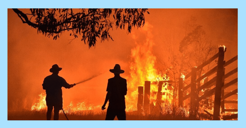 Two Farmers fighting bushfires on their property